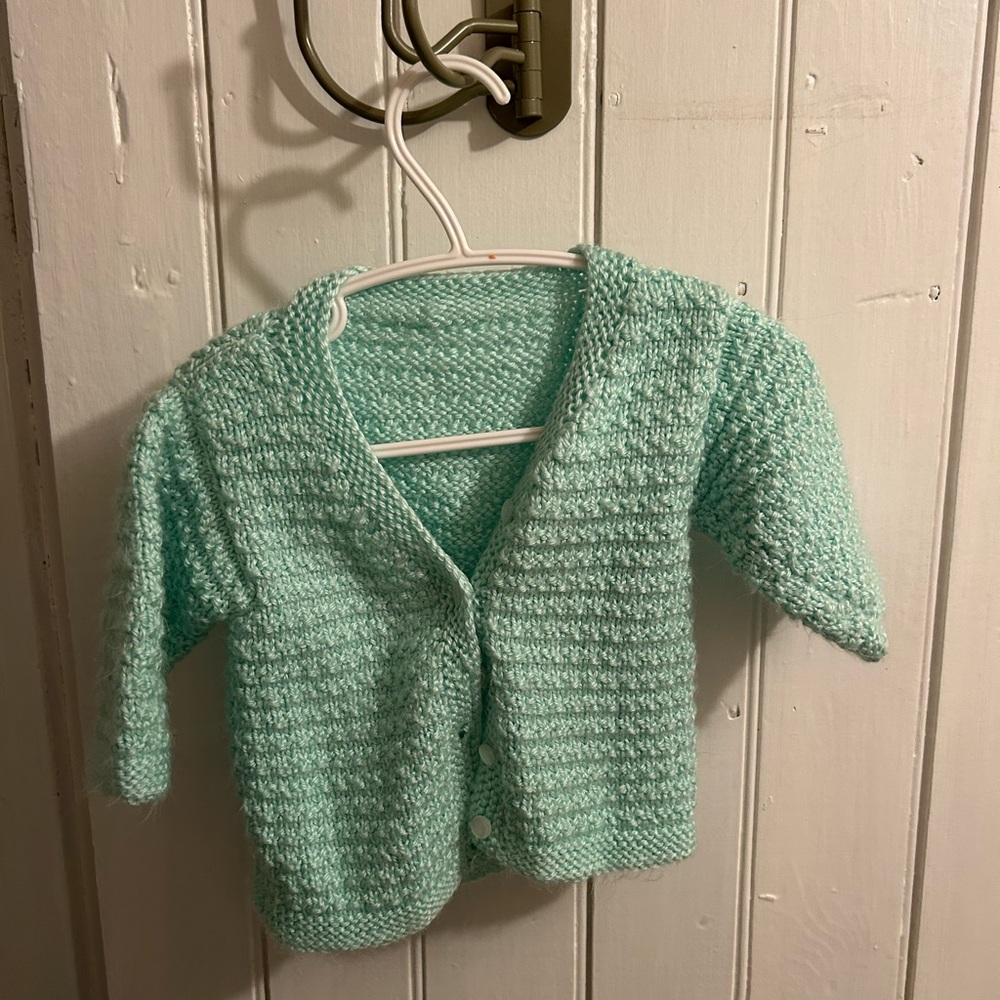 Handmade 12m teal Knit button up Cardigan